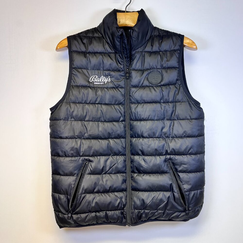 Perry Ellis Black Puffer Vest Mens L Lightweight Outerwear Zip Front Bally's KC